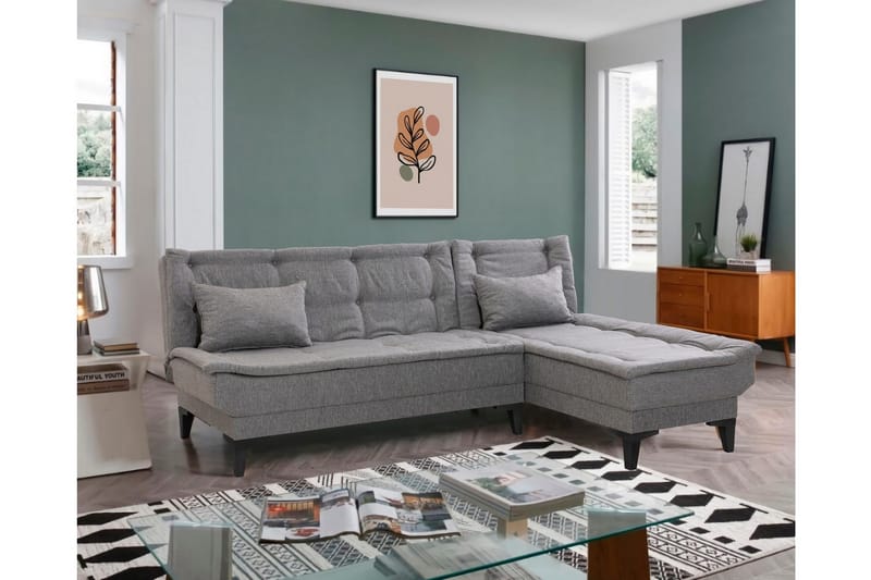 Hunterville Højre L-formet Sovesofa 107x225 cm i Stof - Grå - Møbler - Sofaer - Sovesofaer