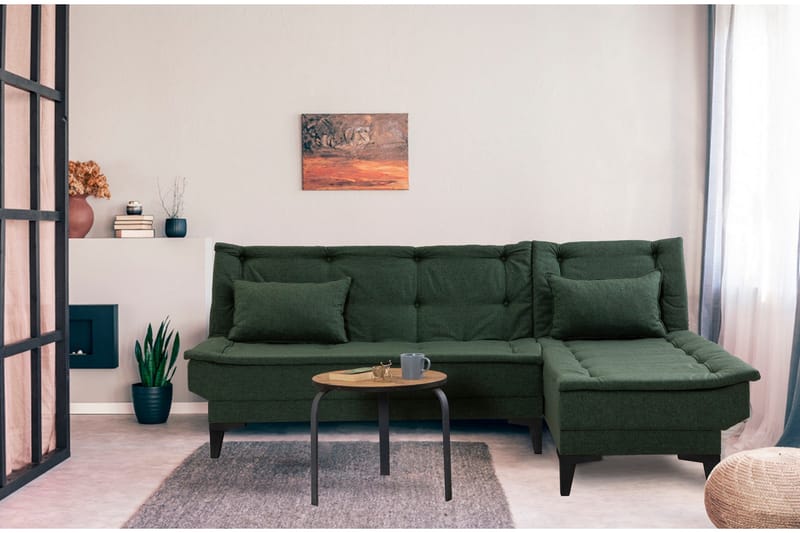Hunterville Højre L-formet Sovesofa 107x225 cm i Stof - Grøn - Møbler - Sofaer - Sovesofaer