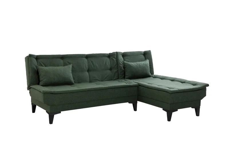 Hunterville Højre L-formet Sovesofa 107x225 cm i Stof, Grøn