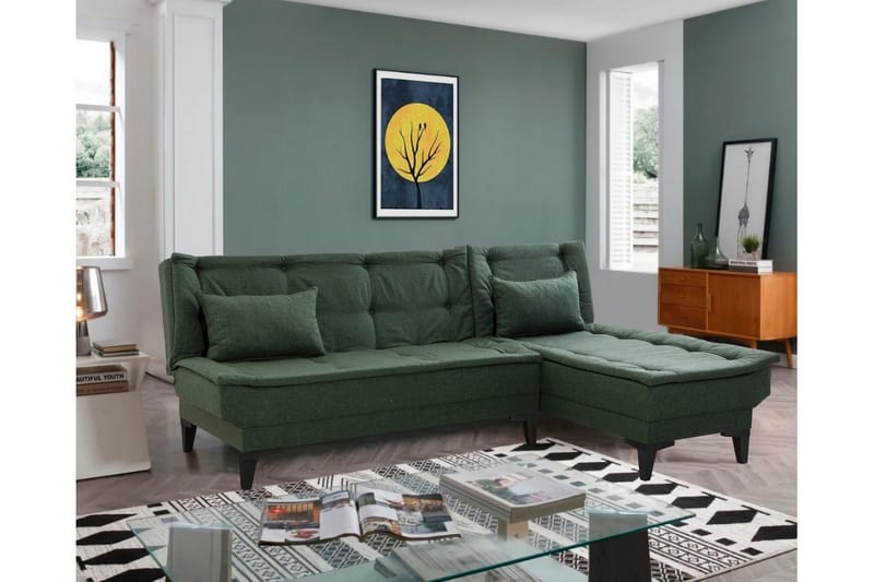 Hunterville Højre L-formet Sovesofa 107x225 cm i Stof - Grøn - Møbler - Sofaer - Sovesofaer