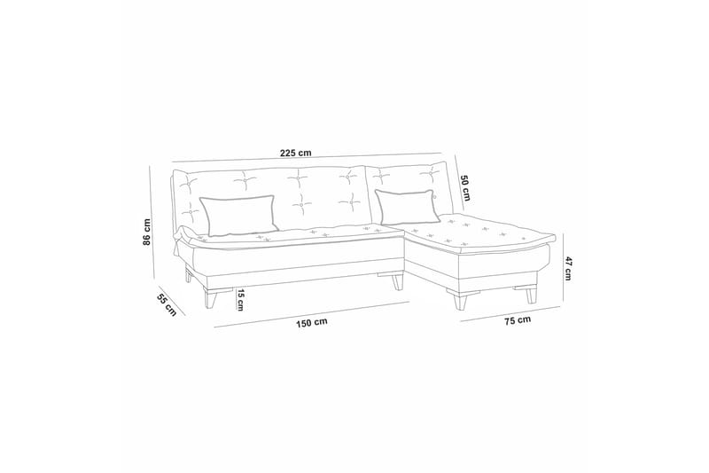 Hunterville Sovesofa m. Chaiselong 4-Pers. 107x205 - Mørkegrå - Møbler - Sofaer - Sovesofaer