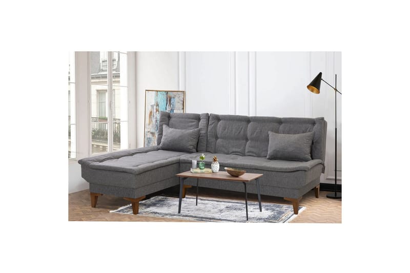 Hunterville Venstre L-formet Sovesofa 107x225 cm i Stof - Grå - Møbler - Sofaer - Sovesofaer