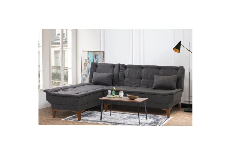 Hunterville Venstrevendt L-formet Sovesofa 107x225 cm i Stof - Antracit - Møbler - Sofaer - Sovesofaer