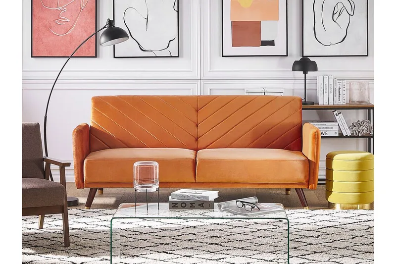 Induja 3-Pers. Sovesofa - Velour/Orange - Møbler - Sofaer - Sovesofaer