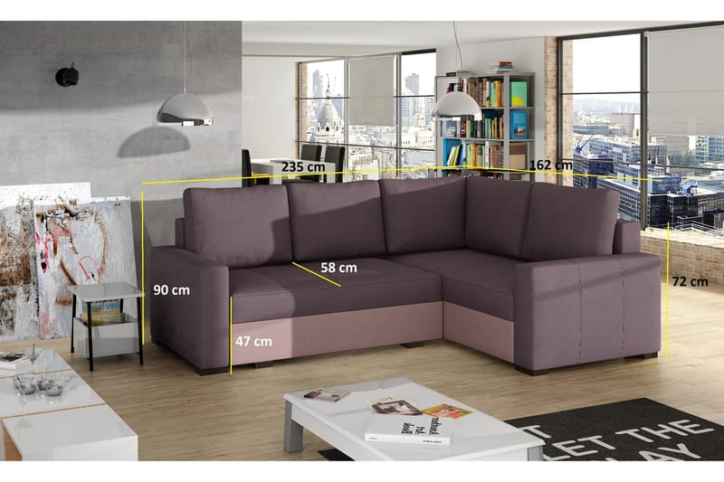 Irfan Hjørnesovesofa med divan - Grå / Sort - Møbler - Sofaer - Sovesofaer