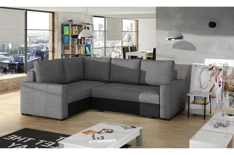 Irfan Hjørnesovesofa med divan, Grå / Sort