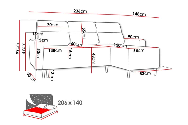 Iriyama 3-Pers. Sovesofa med Chaiselong Venstre - Velour/Brun - Sovesofaer - Sovesofa chaiselong - Velour sofaer