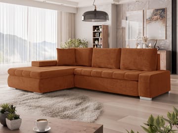 Irja 4-personers sovesofa med chaiselong, venstrevendt - Rødbrun - Møbler - Sofaer - Sovesofaer