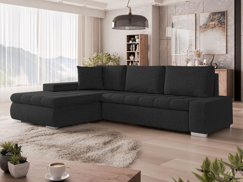 Irja 4-personers sovesofa med chaiselong, venstrevendt - Sort - Møbler - Sofaer - Sovesofaer