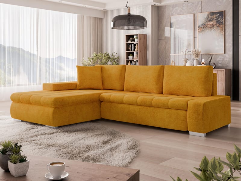 Irja 4-personers sovesofa med chaiselong, venstrevendt - gul - Møbler - Sofaer - Sovesofaer