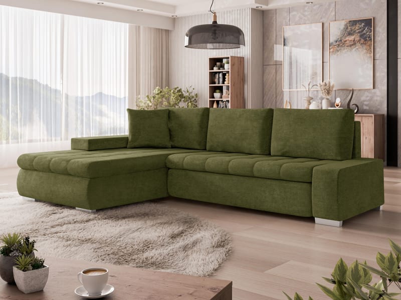 Irja 4-personers sovesofa med chaiselong, venstrevendt - Olivengrøn - Møbler - Sofaer - Sovesofaer