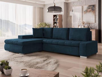 Irja 4-personers sovesofa med chaiselong, venstrevendt - Mørkeblå - Møbler - Sofaer - Sovesofaer