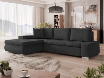 Irja 4-personers sovesofa med chaiselong, venstrevendt - Sort - Møbler - Sofaer - Sovesofaer