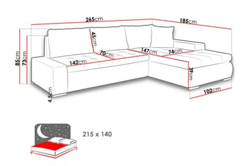 Irja Sovesofa med Chaiselong 3-personers i Kunstlæder - Hvid / Grå - Møbler - Sofaer - Sovesofaer