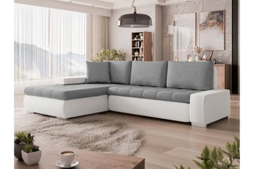 Irja Sovesofa med Chaiselong 3-personers i Kunstlæder - Hvid / Grå - Møbler - Sofaer - Sovesofaer