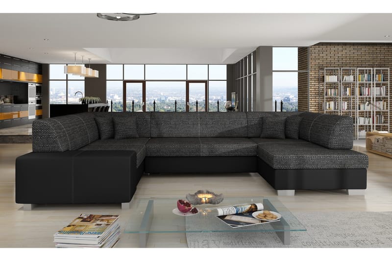 Jamaal hjørnesovesofa, Grå / Sort