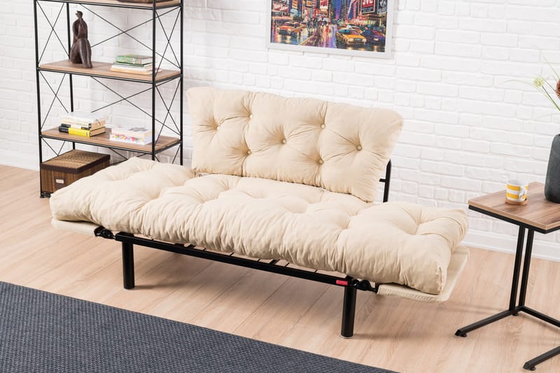 Jenica 2-personers Udtrækkelig Sovesofa i Stof med Metalben - Beige - Møbler - Sofaer - Sovesofaer