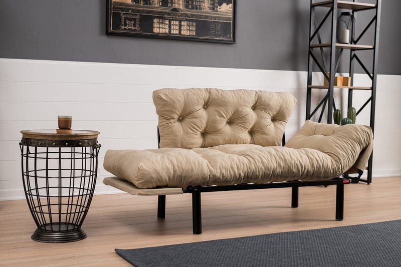Jenica 2-personers Udtrækkelig Sovesofa i Stof med Metalben - Beige - Møbler - Sofaer - Sovesofaer