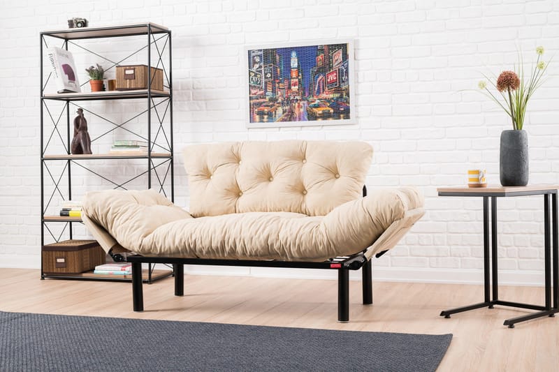 Jenica 2-personers Udtrækkelig Sovesofa i Stof med Metalben - Beige - Møbler - Sofaer - Sovesofaer