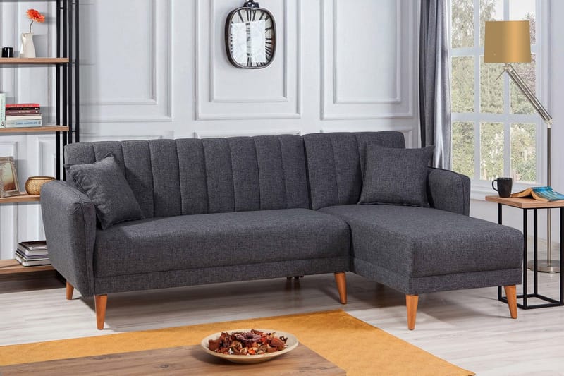 Jenick 3-personers Højre L-formet Hjørnesovesofa i Stof - Antracit - Møbler - Sofaer - Sovesofaer