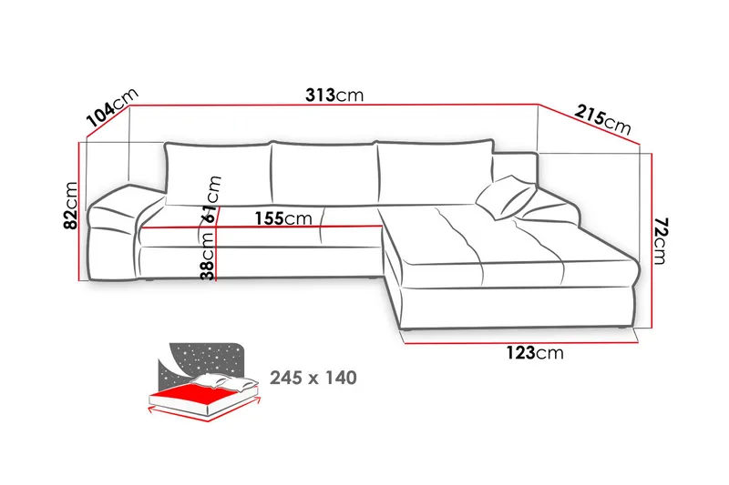 Julissa divan-sovesofa 313x215x82 cm - Møbler - Sofaer - Sovesofaer
