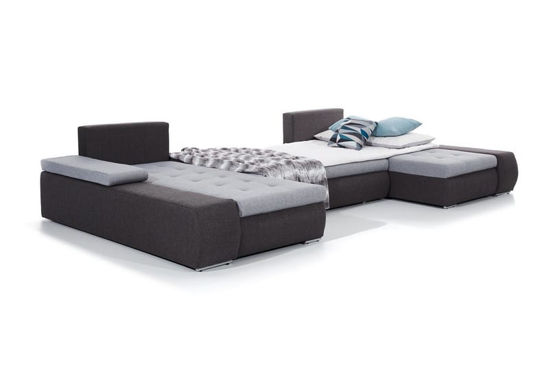 Jurtiga 4-personers U-formet Sovesofa 122x297 cm med Opbevaring i Stof - Grå - Møbler - Sofaer - Sovesofaer