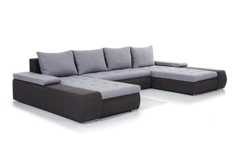 Jurtiga 4-personers U-formet Sovesofa 122x297 cm med Opbevaring i Stof - Grå - Møbler - Sofaer - Sovesofaer