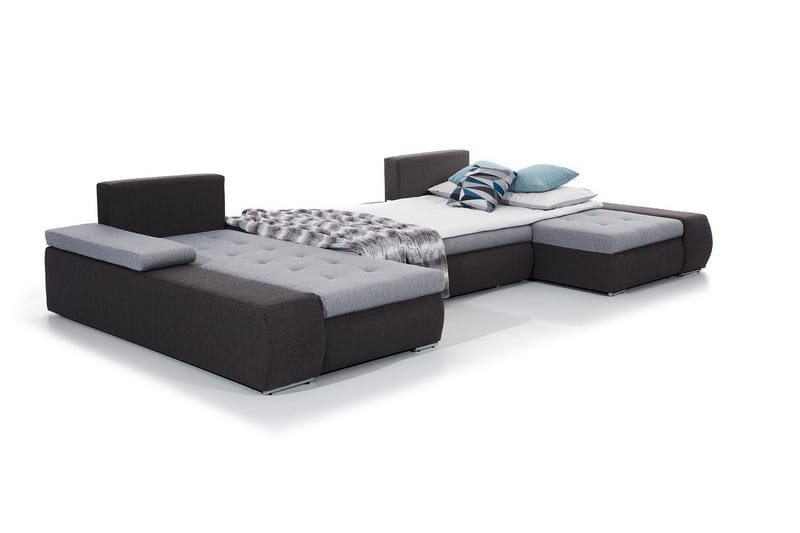 Jurtiga 4-personers U-formet Sovesofa 122x297 cm med Opbevaring i Stof - Grå - Møbler - Sofaer - Sovesofaer