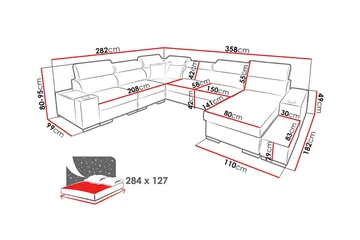 Kahundji Venstre Hjørnesovesofa 127x284 cm med Opbevaring i Stof - Antracit - Møbler - Sofaer - Sovesofaer