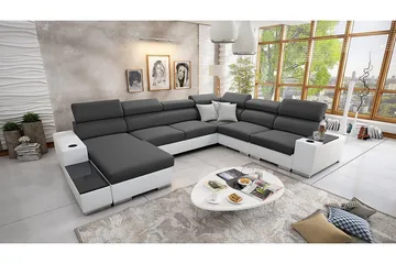 Kahundji Venstre Hjørnesovesofa 127x284 cm med Opbevaring i Stof - Antracit - Møbler - Sofaer - Sovesofaer