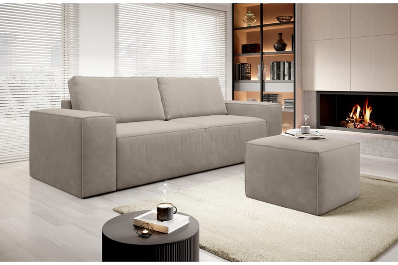 Kamli Sovesofa 3-Pers. med Opbevaring - Beige - Sovesofaer - 3 personers sovesofa