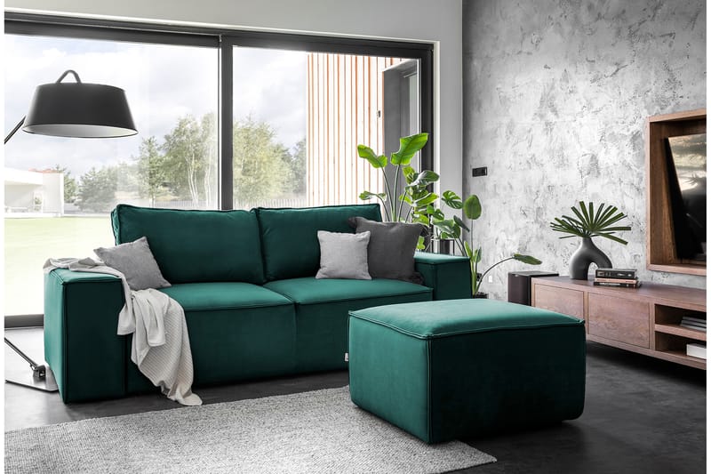 Kamli Sovesofa 3-Pers. med Opbevaring - Turkis - Sovesofaer - 3 personers sovesofa