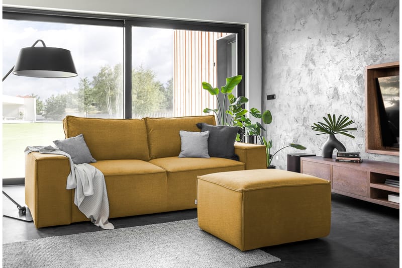 Kamli Sovesofa 3-Pers. med Opbevaring - Gul - Sovesofaer - 3 personers sovesofa