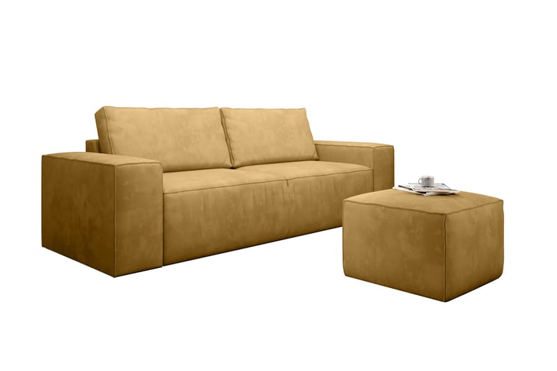 Kamli Sovesofa 3-Pers. med Opbevaring - Gul - Sovesofaer - 3 personers sovesofa