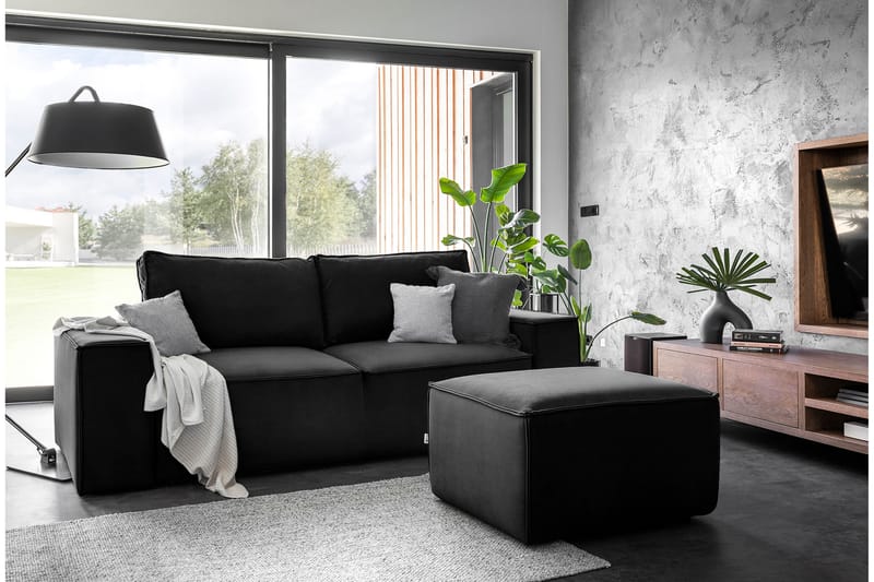 Kamli Sovesofa 3-Pers. med Opbevaring - Sort - Sovesofaer - 3 personers sovesofa