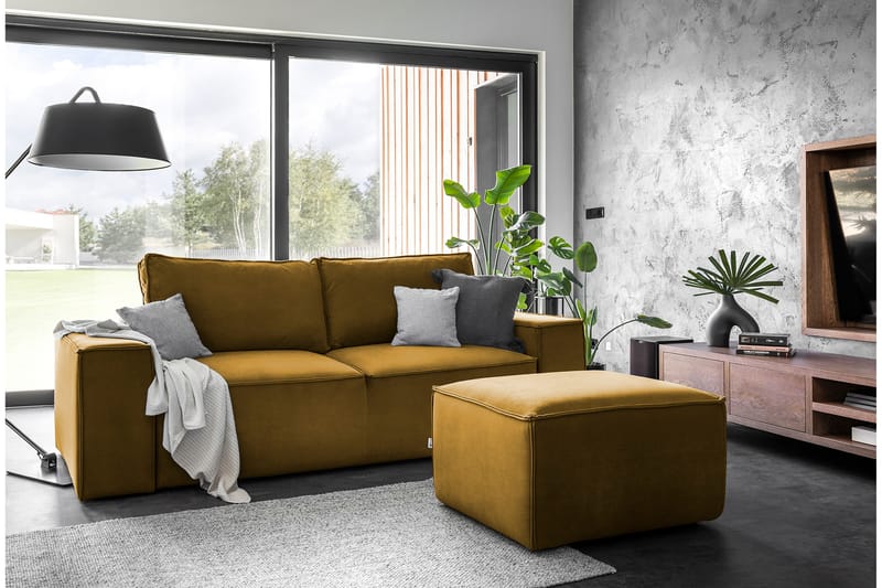 Kamli Sovesofa 3-Pers. med Opbevaring - Gul - Sovesofaer - 3 personers sovesofa