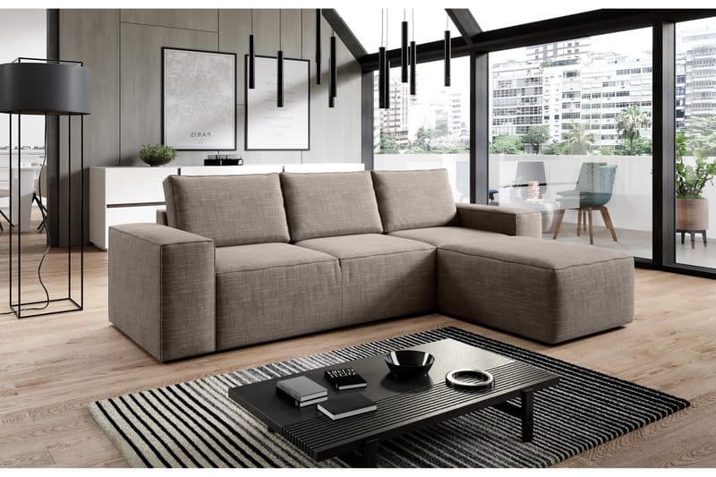Kamli Sovesofa m. Chaiselong med Opbevaring - Beige - Møbler - Sofaer - Sovesofaer