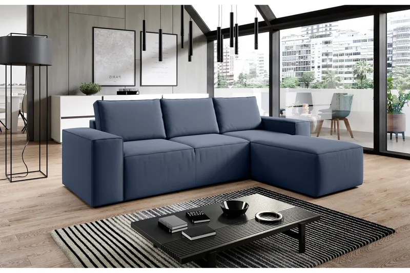 Kamli Sovesofa m. Chaiselong med Opbevaring - Blå - Møbler - Sofaer - Sovesofaer