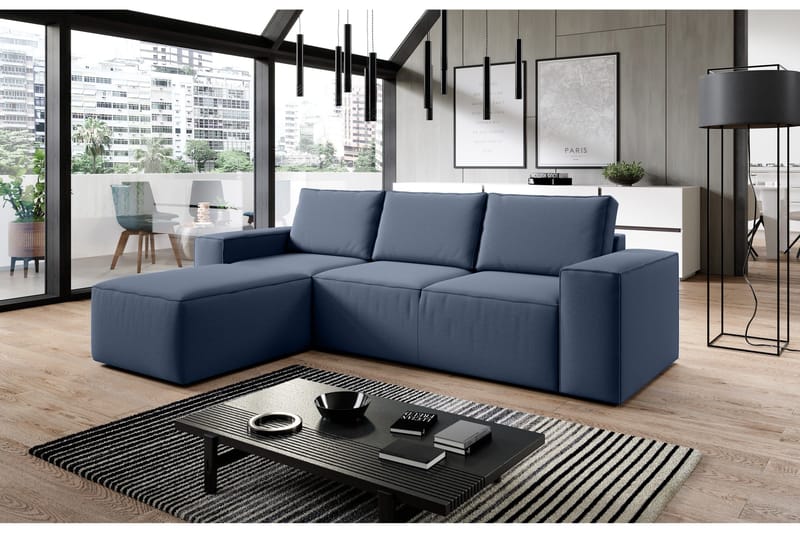 Kamli Sovesofa m. Chaiselong med Opbevaring - Blå - Møbler - Sofaer - Sovesofaer