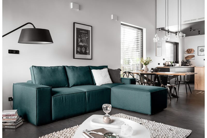 Kamli Sovesofa m. Chaiselong med Opbevaring - Blå - Møbler - Sofaer - Sovesofaer