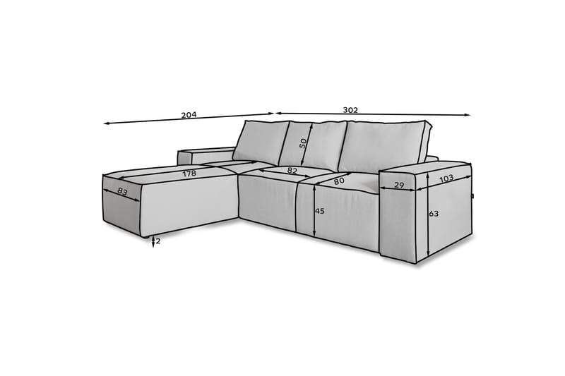 Kamli Sovesofa m. Chaiselong med Opbevaring - Blå - Sovesofaer - Sovesofa chaiselong