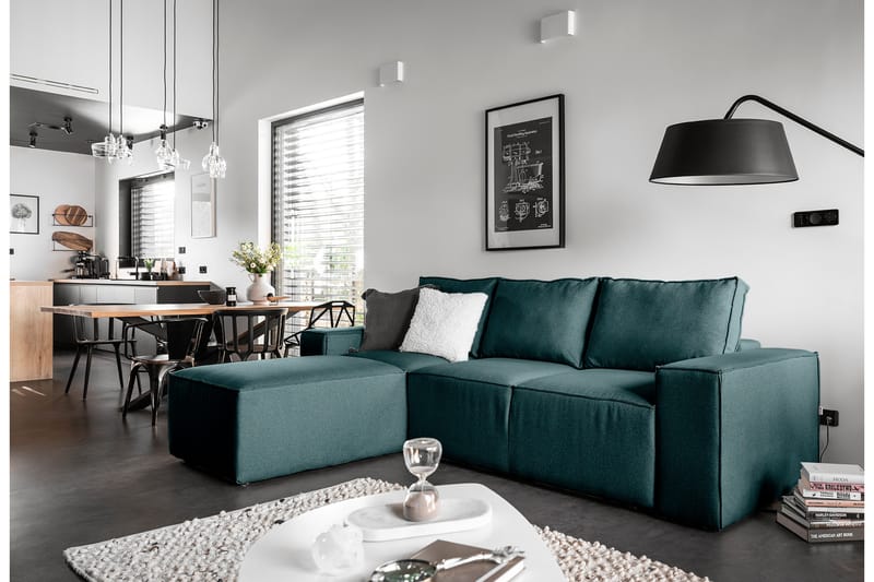 Kamli Sovesofa m. Chaiselong med Opbevaring - Blå - Møbler - Sofaer - Sovesofaer