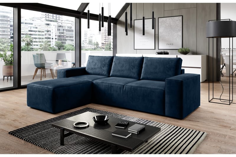 Kamli Sovesofa m. Chaiselong med Opbevaring - Blå - Møbler - Sofaer - Sovesofaer