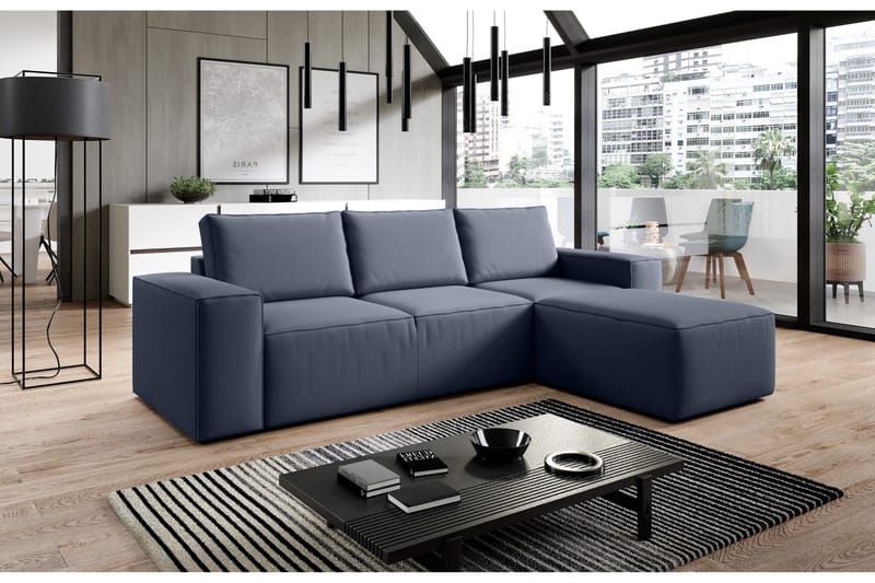 Kamli Sovesofa m. Chaiselong med Opbevaring - Blå - Møbler - Sofaer - Sovesofaer