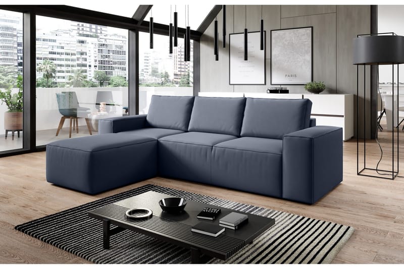 Kamli Sovesofa m. Chaiselong med Opbevaring - Blå - Møbler - Sofaer - Sovesofaer