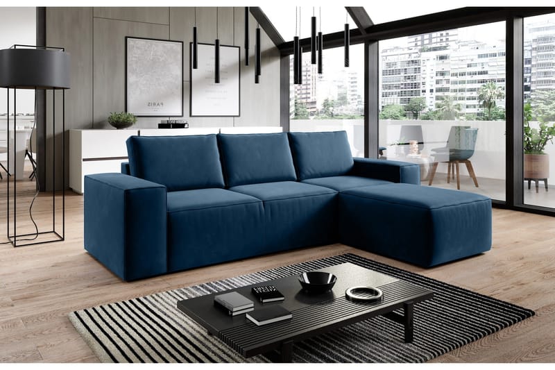 Kamli Sovesofa m. Chaiselong med Opbevaring - Blå - Møbler - Sofaer - Sovesofaer