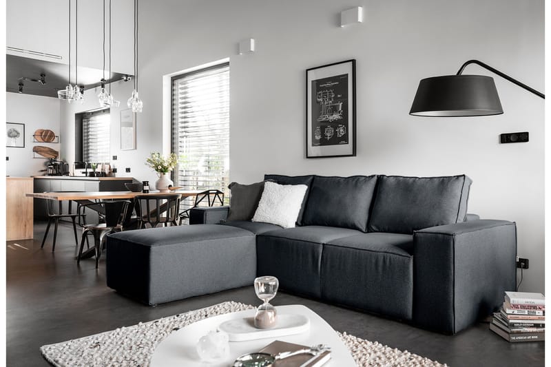 Kamli Sovesofa m. Chaiselong med Opbevaring - Blå - Møbler - Sofaer - Sovesofaer