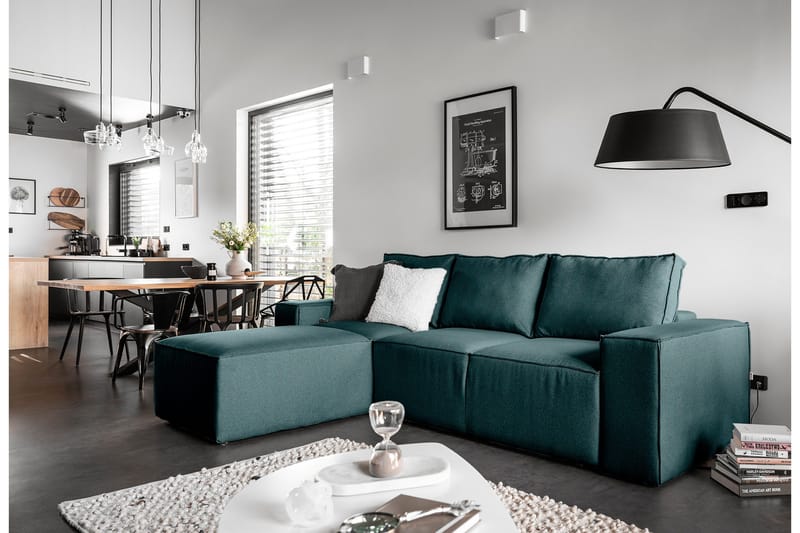 Kamli Sovesofa m. Chaiselong med Opbevaring - Blå - Møbler - Sofaer - Sovesofaer