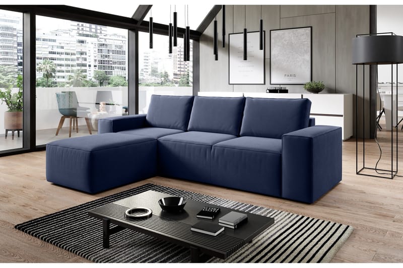 Kamli Sovesofa m. Chaiselong med Opbevaring - Blå - Møbler - Sofaer - Sovesofaer