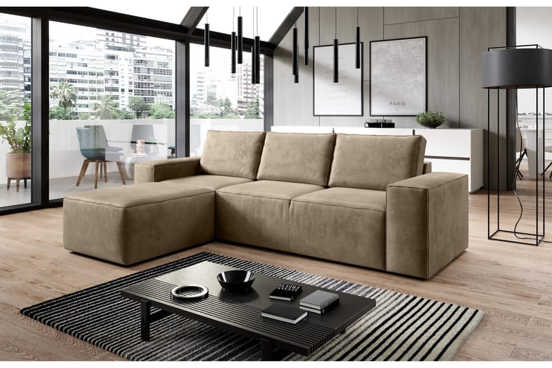 Kamli Sovesofa m. Chaiselong med Opbevaring - Brun - Møbler - Sofaer - Sovesofaer